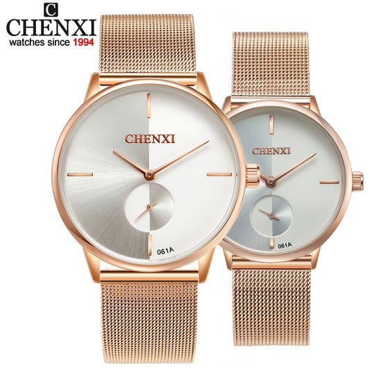 CHENXI Brand New Fashion Couple Wristwatches Waterproof Men Clock Lover Rose Gold Women Dress Watches Ladies Quartz Watch Gift