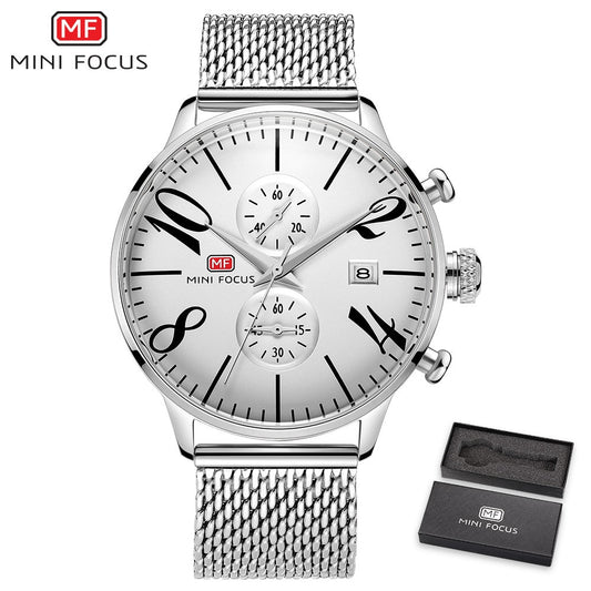 MINI FOCUS Man Quartz Stainless Steel Mesh Belt Chronograph Watch Men Relogio Masculino Fashion Brand Clock For Male Reloj Hombr