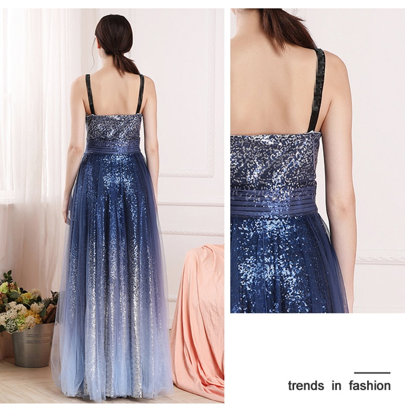 sexy blue gradient socialite birthday party annual toast stars evening dress