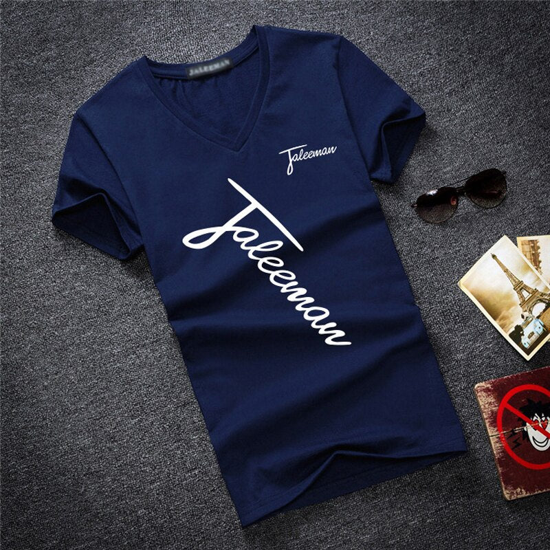 New Fashion Brand Man&#39;s T-shirt Printted Slim Short Sleeve T Shirt Men Tee Shirt V-Neck Cotton Casual T Shirts Plus Size S-5XL