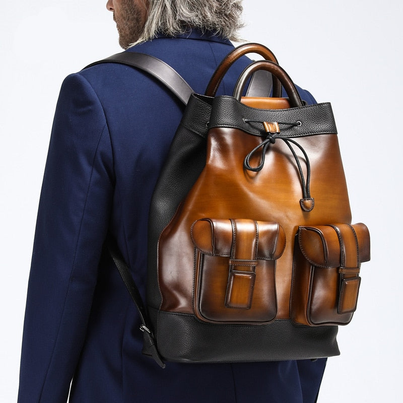 Men&#39;s Classic Italian Leather Backpack Multifunction Famous Brand Designer Daypack Vintage Laptop Travel Bag
