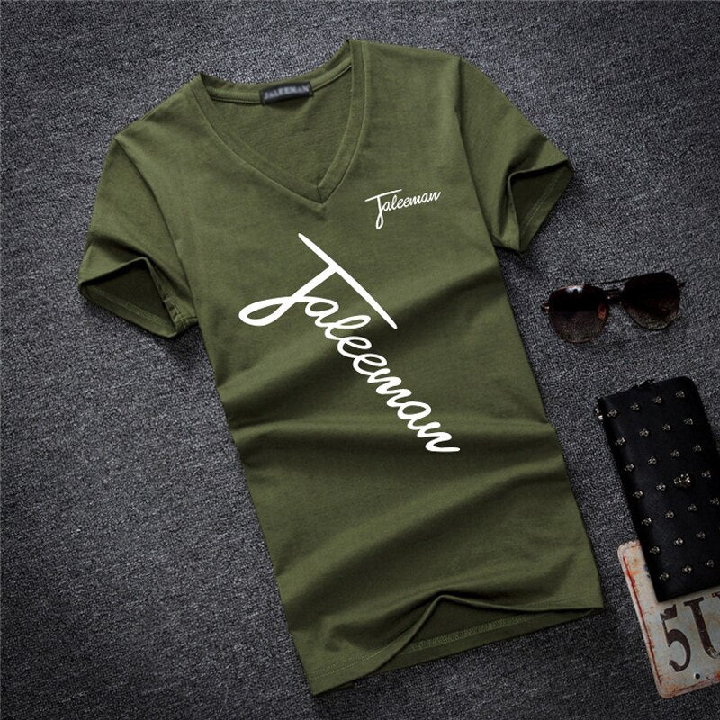 New Fashion Brand Man&#39;s T-shirt Printted Slim Short Sleeve T Shirt Men Tee Shirt V-Neck Cotton Casual T Shirts Plus Size S-5XL