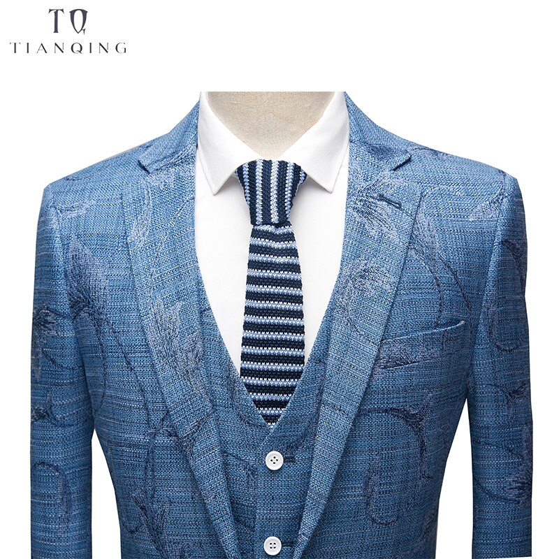 TianQiong New arrival Men Suit Business Formal Party Suit Jacquard Groom Suit Blue Grey Wedding Suit For Men 3Pcs Set