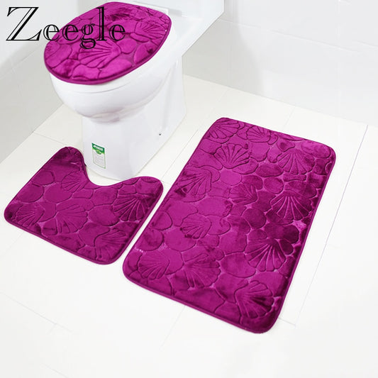 Zeegle Bathroom Bath Mat Set Toilet Rugs Flannel Anti Slip Shower Carpets Set Home Toilet Lid Cover Shower Room Rug Floor Mats