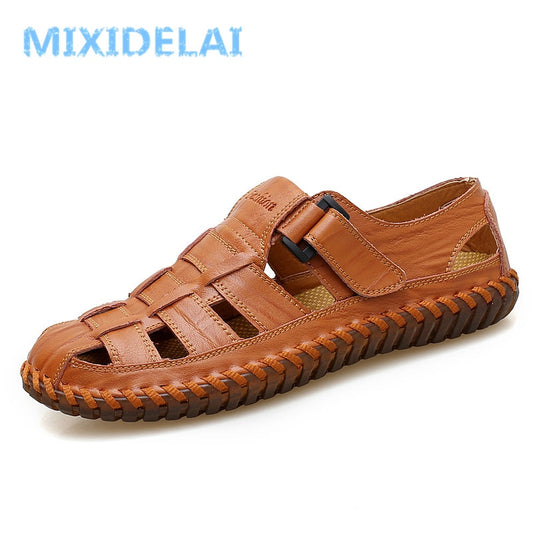 MIXIDELAI Summer Men Sandals 2023 Leisure Beach Men Shoes High Quality Genuine Leather Sandals The Men&#39;s Sandals Big Size 39-47