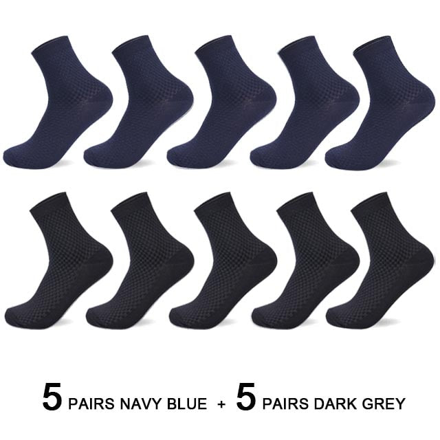 10 Pairs/Lot Men&#39;s Bamboo Fiber Socks 2022 New Compression Autumn Long Black Business Casual Man Dress Sock Gift Plus Size 42-45