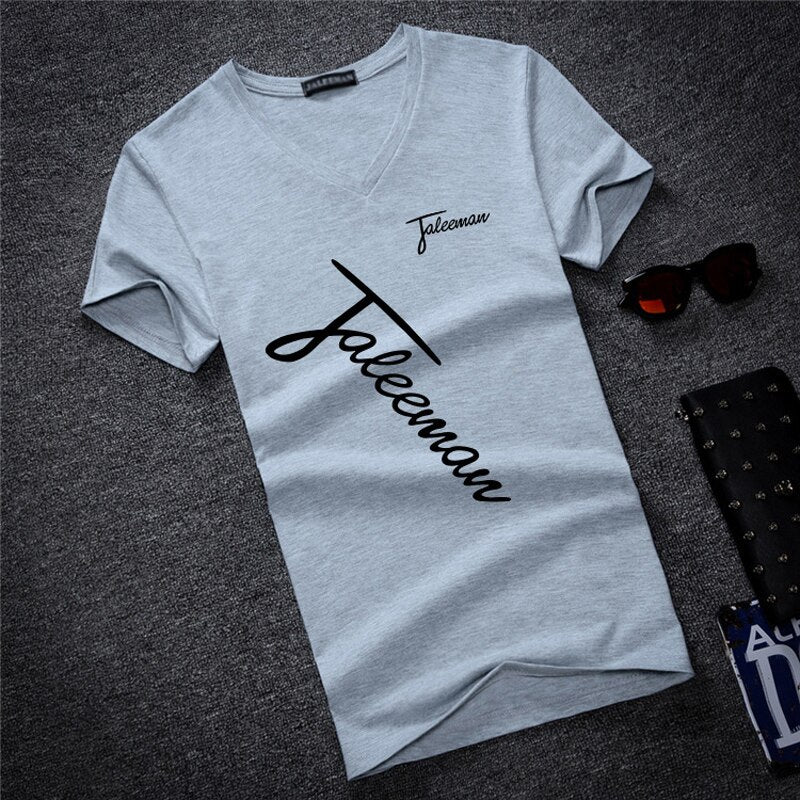 New Fashion Brand Man&#39;s T-shirt Printted Slim Short Sleeve T Shirt Men Tee Shirt V-Neck Cotton Casual T Shirts Plus Size S-5XL