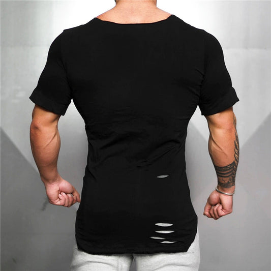 New 2020 Cotton Men&#39;s T shirt Vintage Ripped Hole T-shirt Men Fashion Casual Top Tee Men Hip Hop Activewears Fitness Tshirt Male