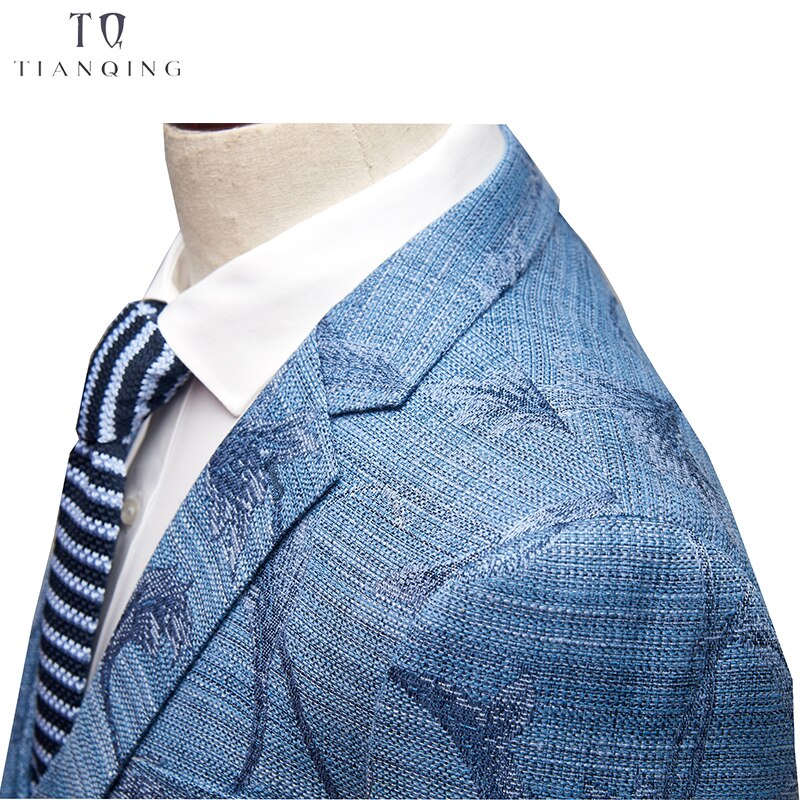 TianQiong New arrival Men Suit Business Formal Party Suit Jacquard Groom Suit Blue Grey Wedding Suit For Men 3Pcs Set