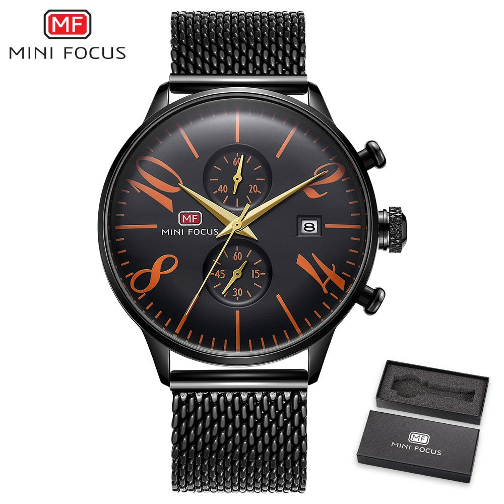 MINI FOCUS Man Quartz Stainless Steel Mesh Belt Chronograph Watch Men Relogio Masculino Fashion Brand Clock For Male Reloj Hombr
