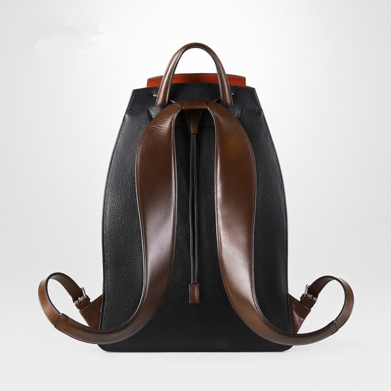 Men&#39;s Handmade Patina Calfskin Backpack Italian Luxury Brand Printing Vintage 15 Inch Laptop Genuine Leather Backpacks Mochila