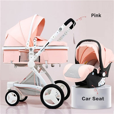 Belecoo baby stroller high landscape baby stroller basket can sit lying folding 3in1 leather baby stroller with car seat  gift