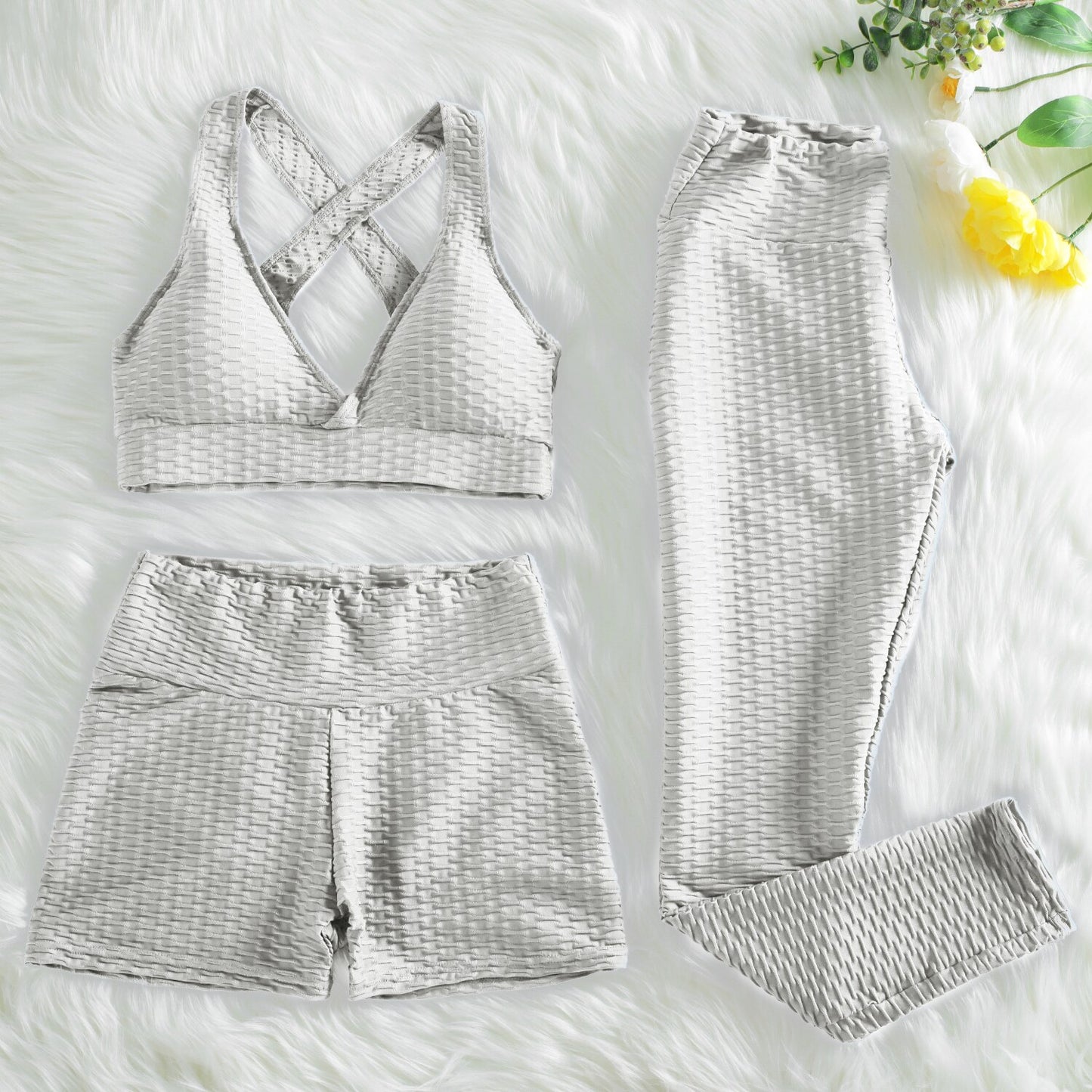 NORMOV Anti Cellulite 2/3PCS Long Seamless Yoga Set Gym Set Women Fitness High Waist Leggings Shorts Bra Skinny Sports Set Gym