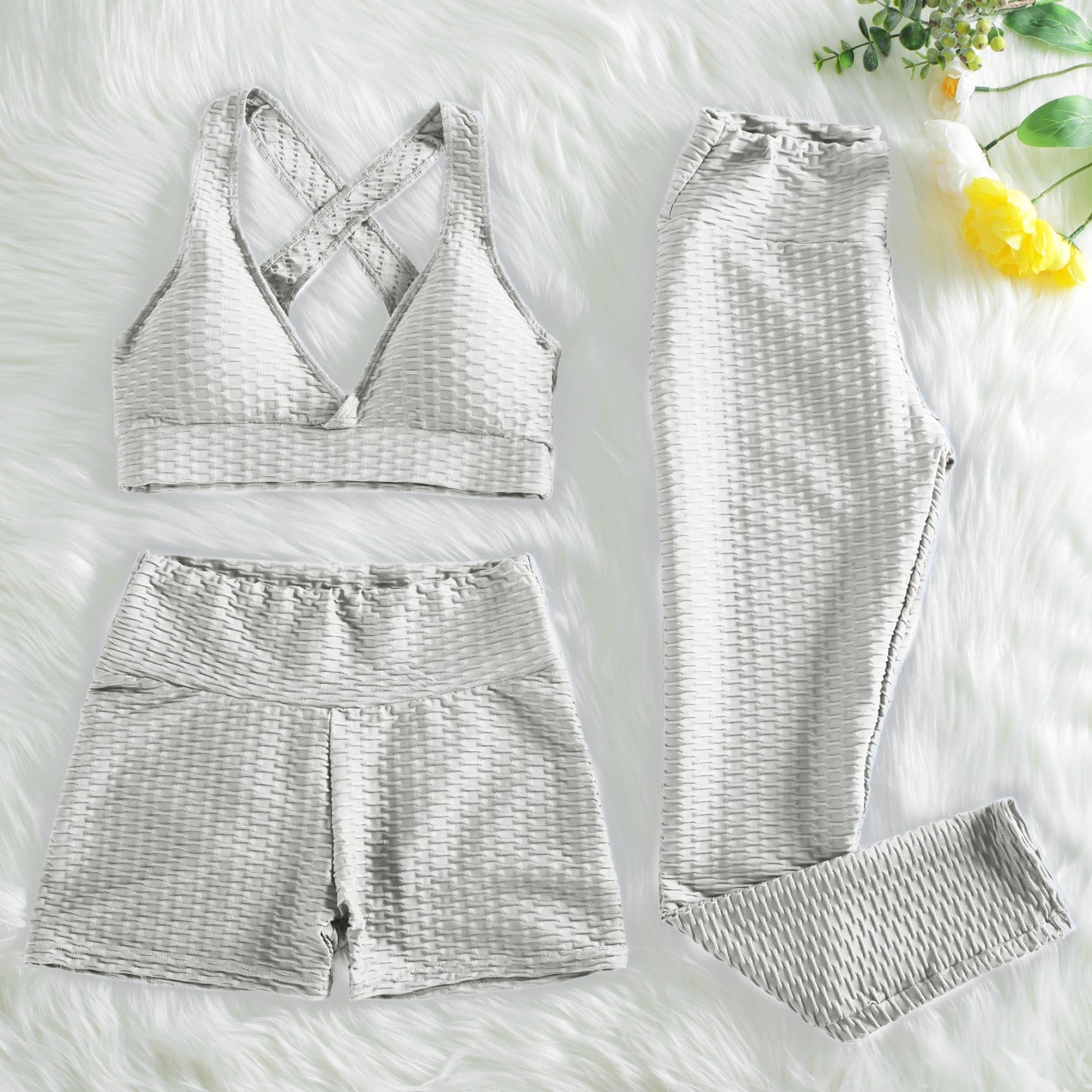 NORMOV Anti Cellulite 2/3PCS Long Seamless Yoga Set Gym Set Women Fitness High Waist Leggings Shorts Bra Skinny Sports Set Gym