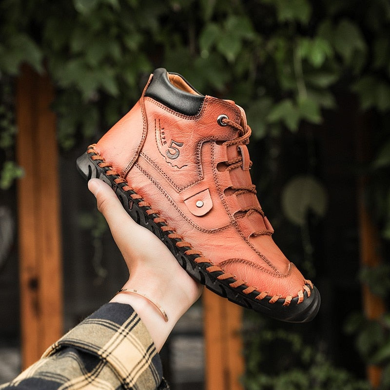 High Quality Leather Men Boots Warm Plush Snow Boots Winter Boots Work Shoes Men&#39;s Footwear Rubber Ankle Boots Sneakers Size 48