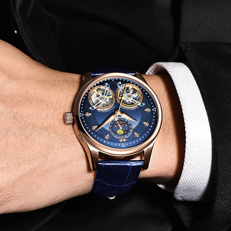 Reloj LIGE Double Tourbillon Switzerland men Watches Automatic Watch men Self-Wind Fashion Mechanical Wristwatch Leather Clock
