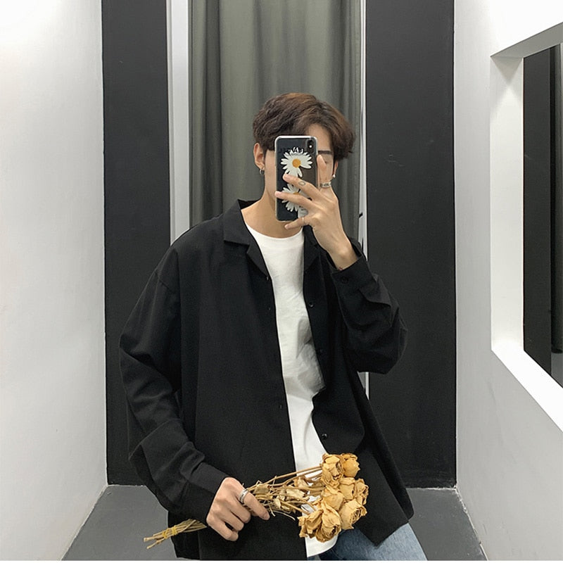 Long Sleeve Suit Coats Shirts Mens Fashion Loose Shirts Camisa Masculina Men&#39;s 2022 New Collar Lining Loose Casual Shirts Full