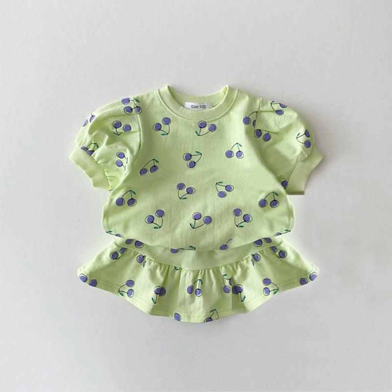 Fashion Girl Clothes Sets Summer Short Sleeve Sweatshirt Tops + Skirt 2Pcs for 1-5Y Kids Girl Clothing Sets Baby Clothes Outfits