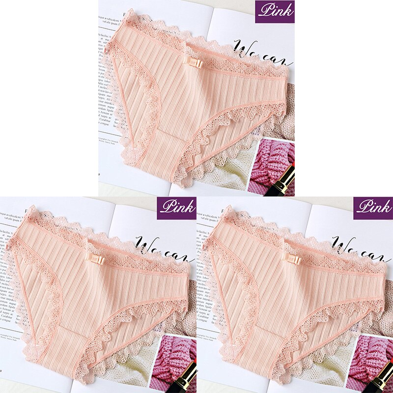 3Pcs Cotton Panties Female Underpants Sexy Panties For Women Lace Briefs Underwear Comfortable Ladies Pantys Lingerie 6 Color