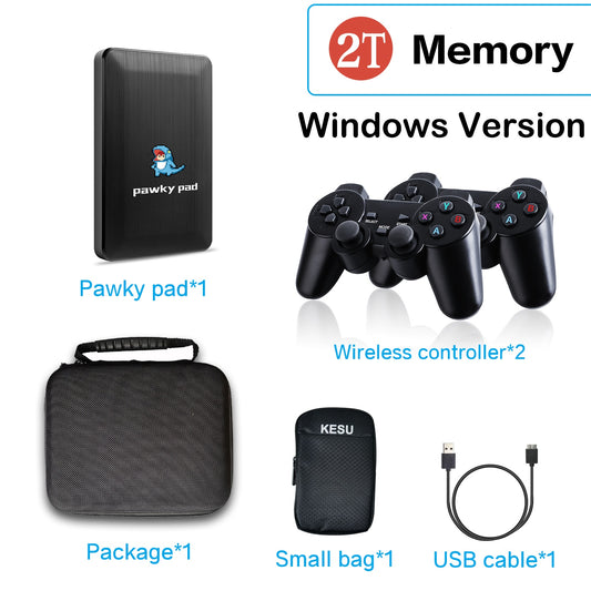 2T HDD Pawky Pad for G Cube/Saturn/PS2/Naomi Retro Video Game 4K 3D Portable External Game Console 60000+ Games for Windows PC