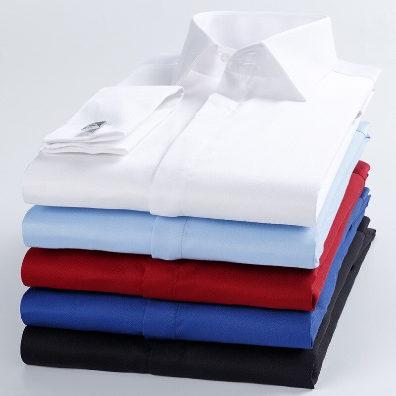 High Quality Men French Cufflinks Shirt Slim Fit Cotton Shirt Men Long Sleeve Business Suits Wedding Party Free Lroning Shirts