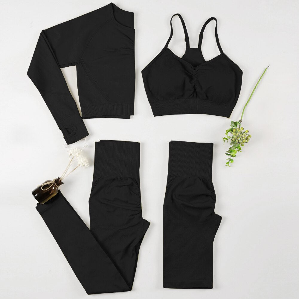 NORMOV Yoga Sets 2/3/4 Pieces Sports Seamless Fitness Suits Gym Sexy Sets 2021 Long Short Women Set Workout Sportswear
