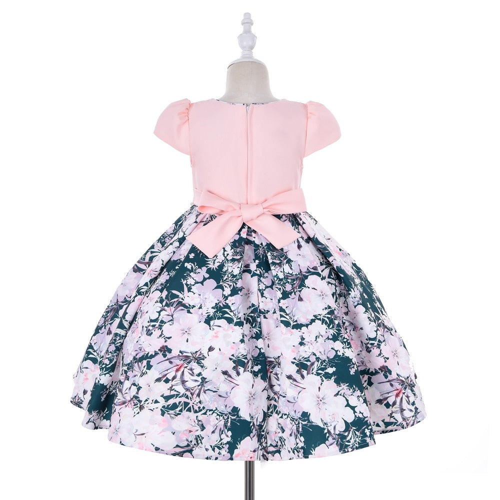 Yoliyolei 2 in 1 Short Sleeve Printing Dress for 6 years old Girl Pearls Birthday Fashion 8 Years Casual Children Dresses