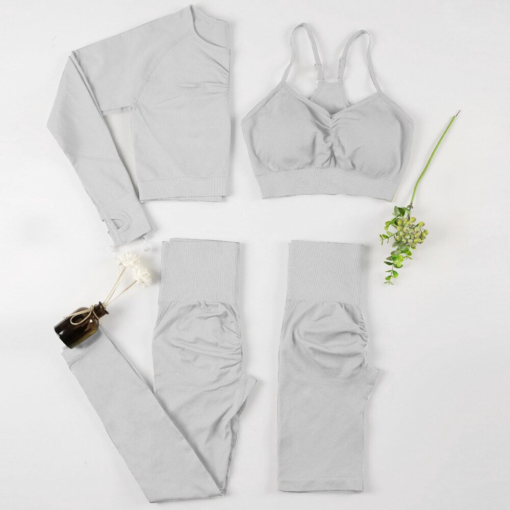 NORMOV Yoga Sets 2/3/4 Pieces Sports Seamless Fitness Suits Gym Sexy Sets 2021 Long Short Women Set Workout Sportswear