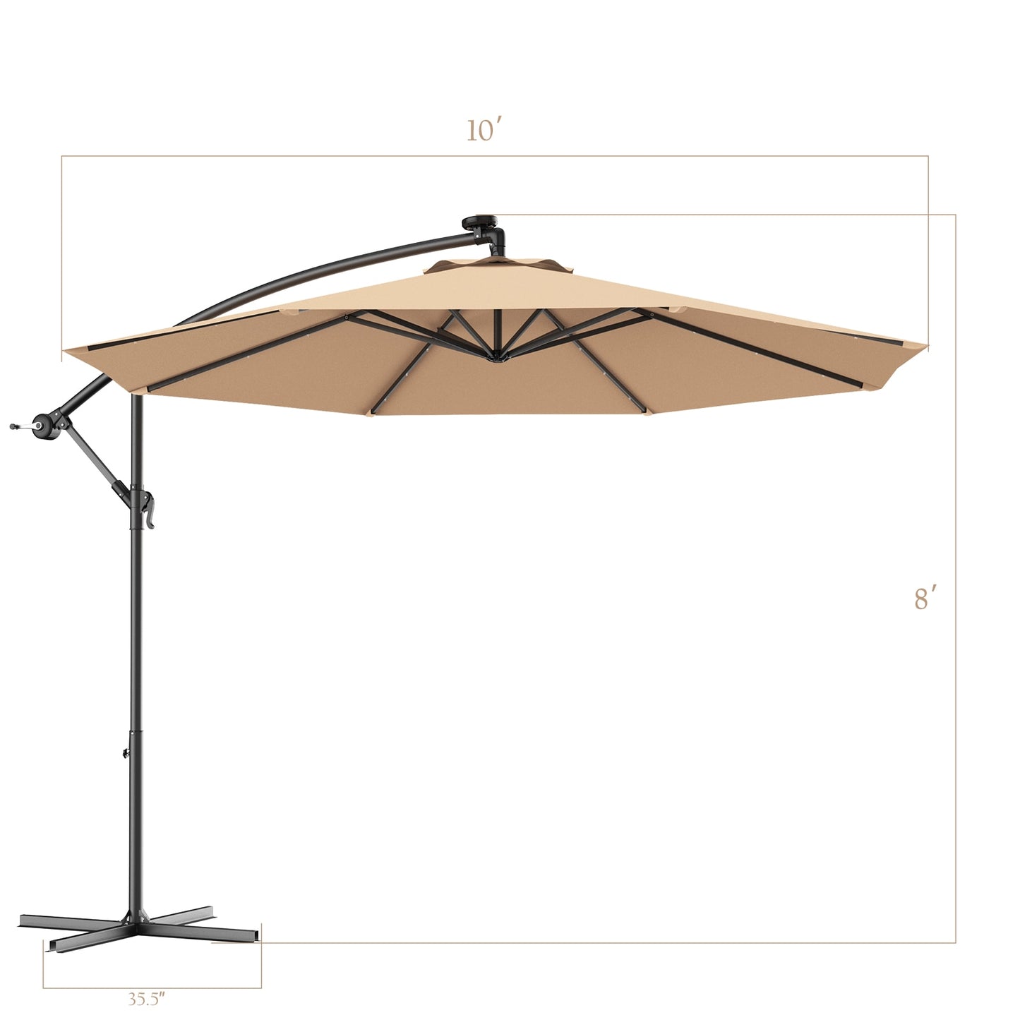 Costway 10&#39; Hanging Solar LED Umbrella Patio Sun Shade Offset Market W/Base OP70754