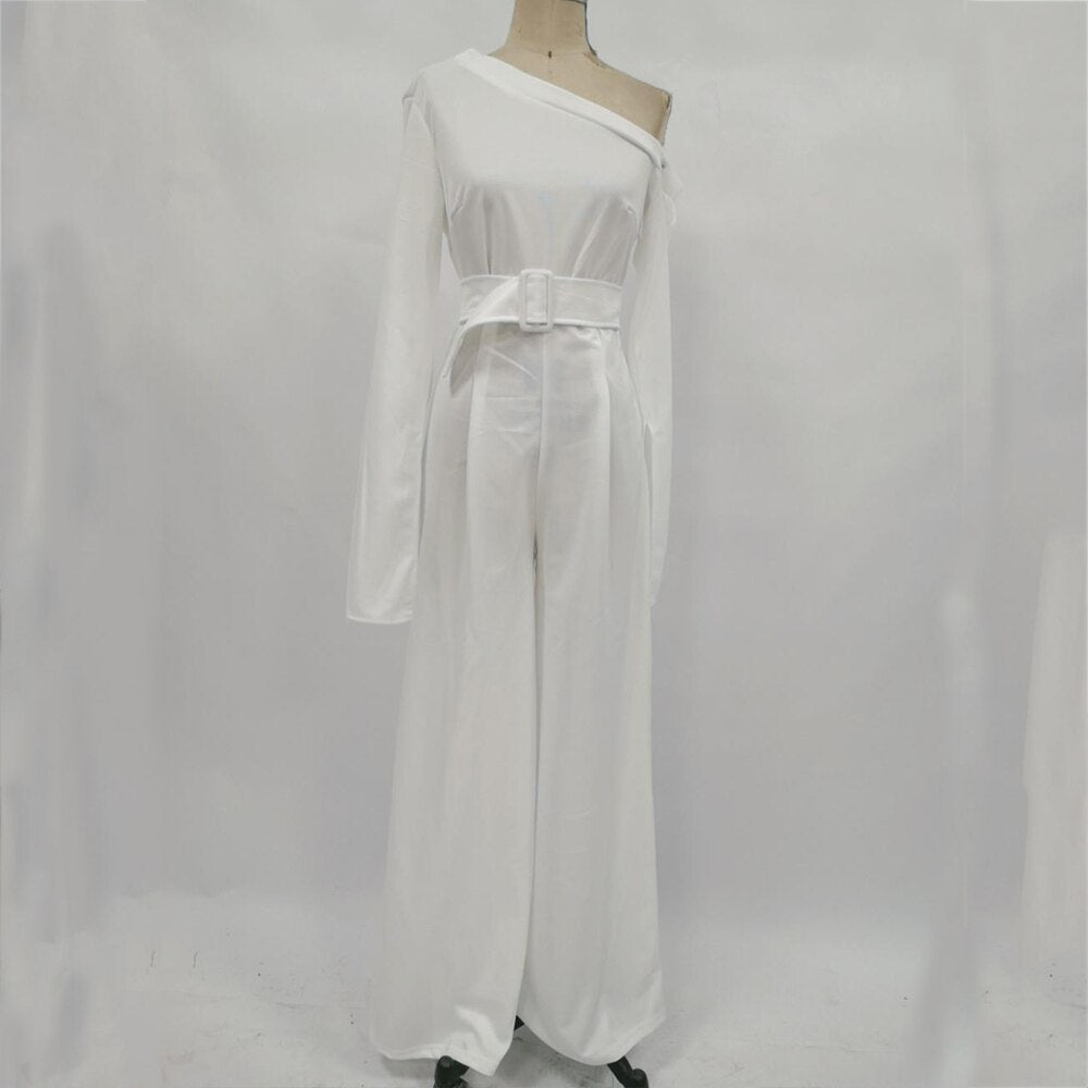 Fashion Jumpsuit Woman Long Sleeve Bodycon Tops&amp;long Pants White Women Rompers Elegant Wide Leg Flared Pants Jumpsuit