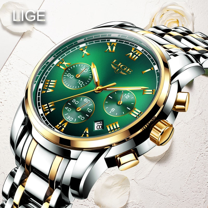 LIGE 2021 New Fashion Women Watches Ladies Top Brand Luxury Waterproof Quartz Clocks Watch Women Stainless Steel Date Gift Clock