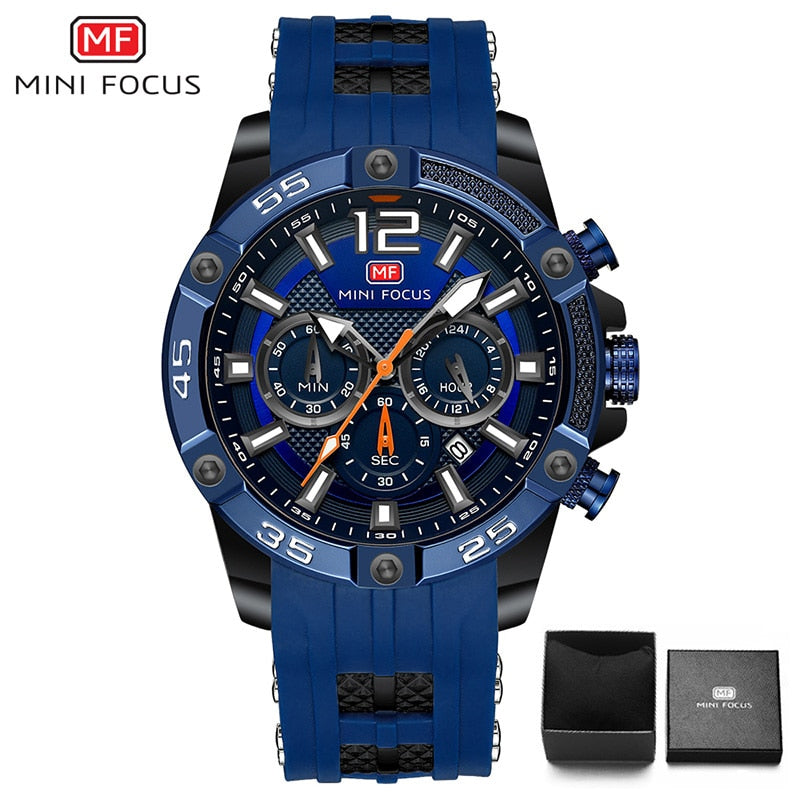 MINI FOCUS Men Sport Watch Chronograph Silicone Straps Quartz Army Military Men&#39;s Date Watches Male Clock Hour Relogio Masculino