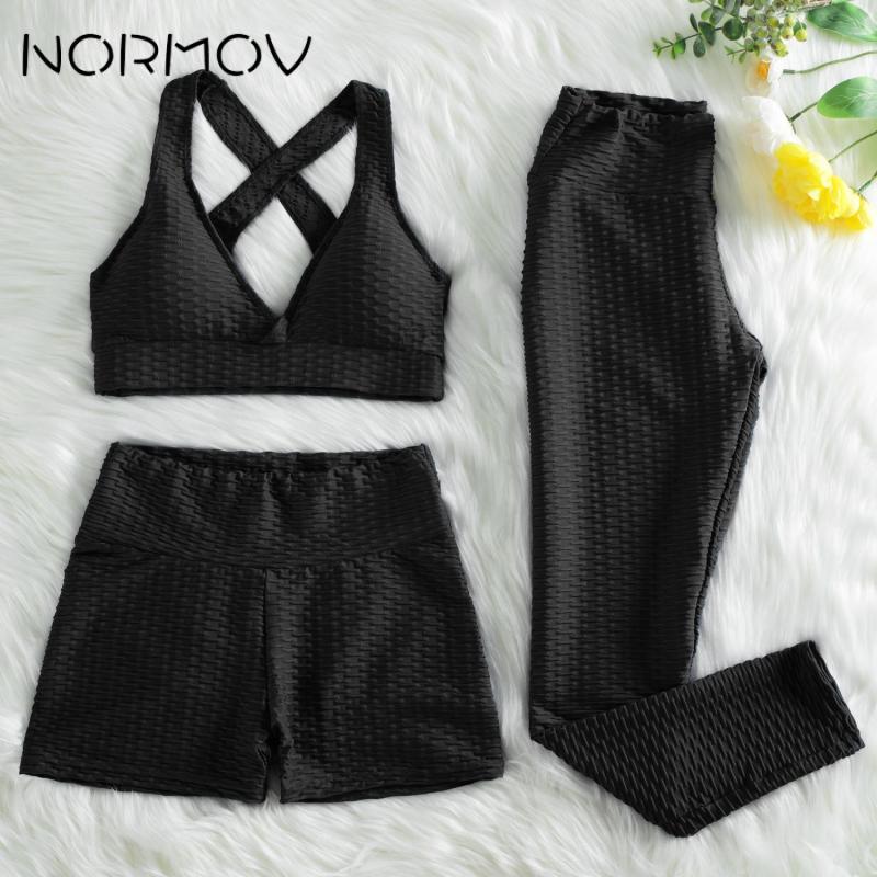 NORMOV Anti Cellulite 2/3PCS Long Seamless Yoga Set Gym Set Women Fitness High Waist Leggings Shorts Bra Skinny Sports Set Gym