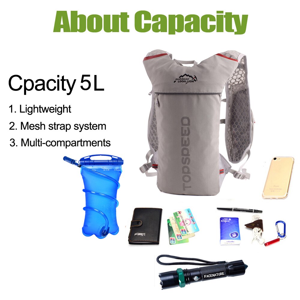 Trail Running Backpack 5L Ultra Running Hydration Vest Pack Marathon Running Bike Rucksack bag 500ml Soft Flask Bottle Water Bag