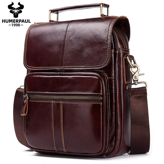 HUMERPAUL Genuine Leather Shoulder Bag Casual Men Crossbody Messenger Bags Top Quality Vintage Male Handbag Bolsos for 7.9" Ipad