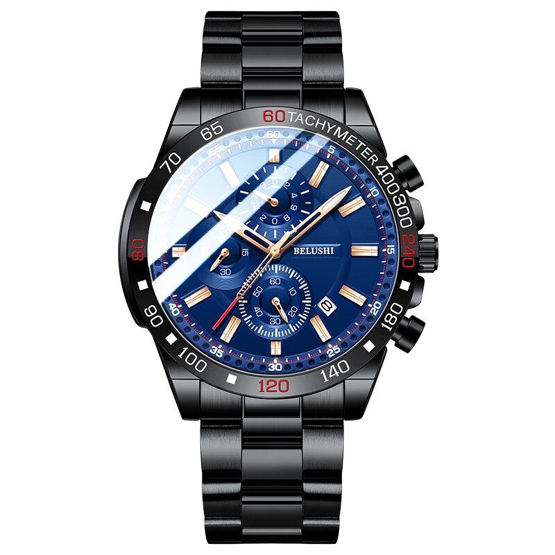 BELUSHI Top Brand Luxury Men Watch Fashion Sport Waterproof Quartz Watches Men Stainless Steel Chronograph New Relogio Masculino