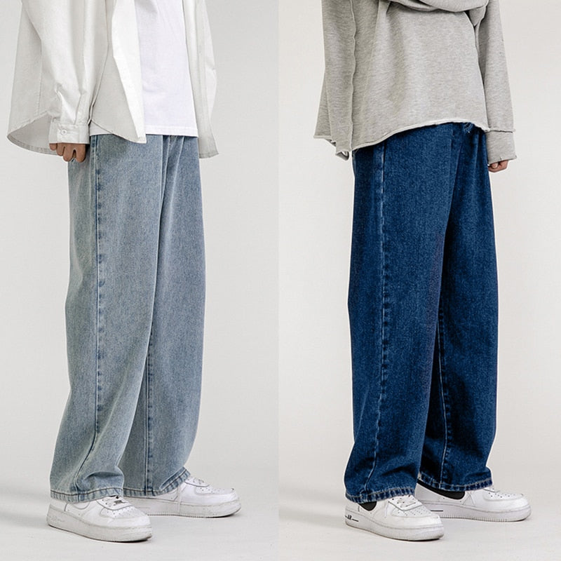 Korean Fashion Men Wide Leg Jeans 2022 spring New Streetwear Straight Baggy Denim Pants Male Brand Trousers