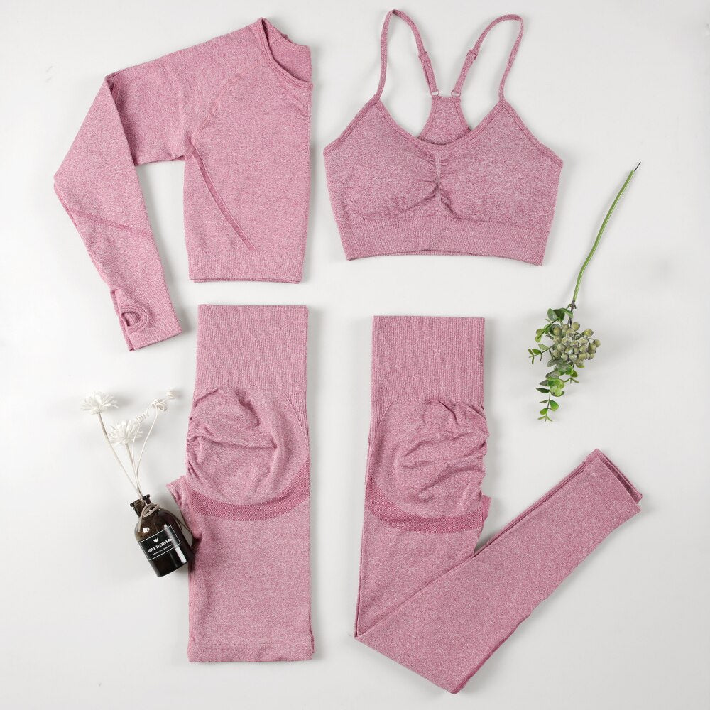 NORMOV Yoga Sets 2/3/4 Pieces Sports Seamless Fitness Suits Gym Sexy Sets 2021 Long Short Women Set Workout Sportswear