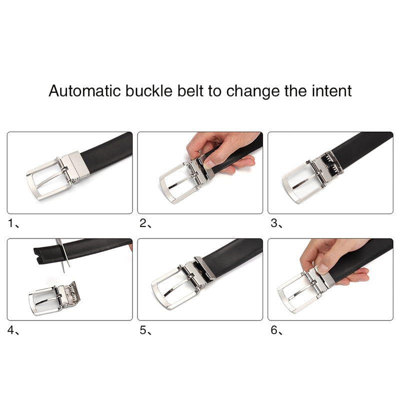 Men&#39;s Leather Belt Reversible Buckle Luxury Brand Male Waist Cowskin Belts For Jeans Rotated Designer Accessories High Quality
