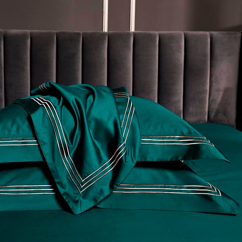 Bedding Set - Embroidered Deep Green Blue Duvet Cover Premium Soft Egyptian Cotton Bedding set Double Queen King 4/6Pcs Bed Sheet Pillowcases