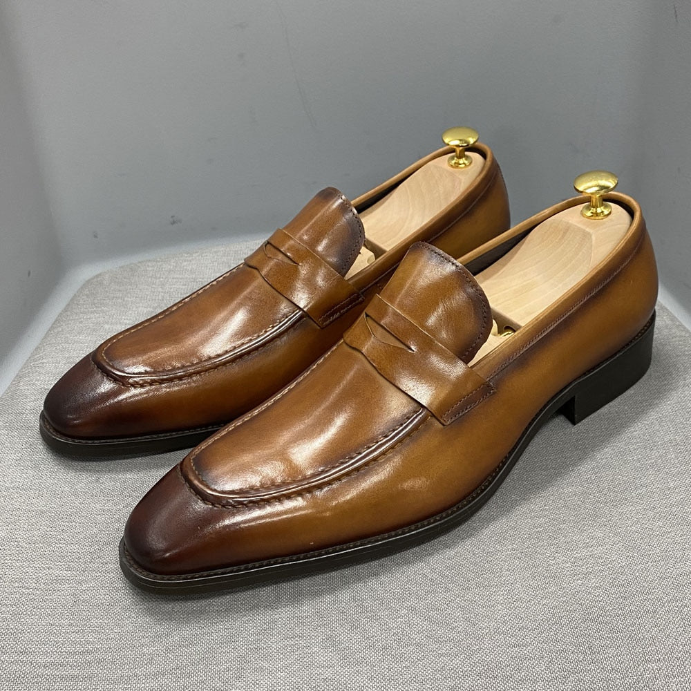 Big Size 8-15 Mens Penny Loafers Genuine Leather Blue Brown Business Dress Shoes for Men Quality Handmade Slip on Male Footwear