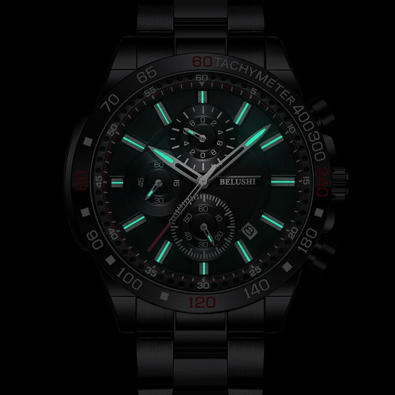 BELUSHI Top Brand Luxury Men Watch Fashion Sport Waterproof Quartz Watches Men Stainless Steel Chronograph New Relogio Masculino