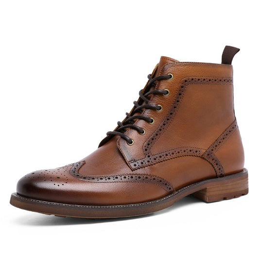 DESAI Chelsea Upgraded Zipper Men&#39;s Brock Boots Carved Business British Style Men&#39;s Shoes Genuine Leather Boots Men Ankle Boots