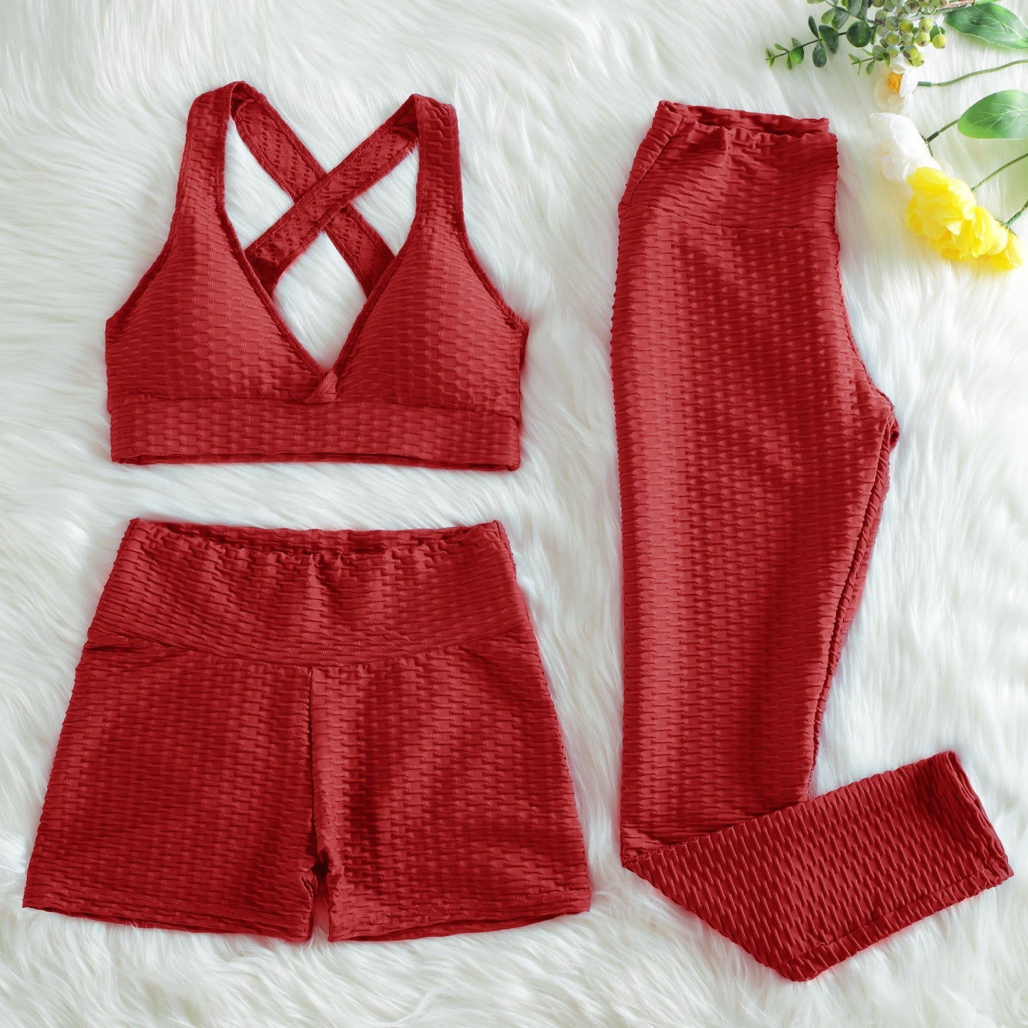 NORMOV Anti Cellulite 2/3PCS Long Seamless Yoga Set Gym Set Women Fitness High Waist Leggings Shorts Bra Skinny Sports Set Gym