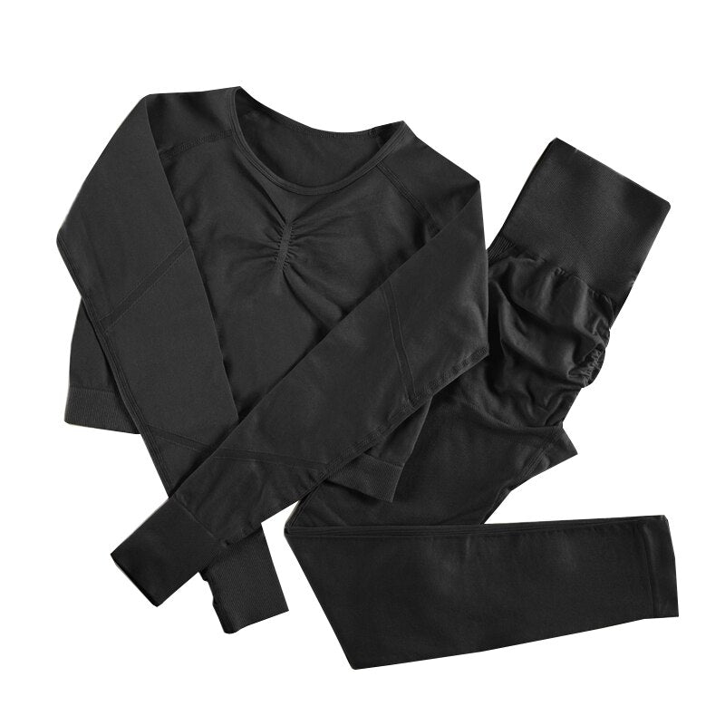 NORMOV Yoga Sets 2/3/4 Pieces Sports Seamless Fitness Suits Gym Sexy Sets 2021 Long Short Women Set Workout Sportswear