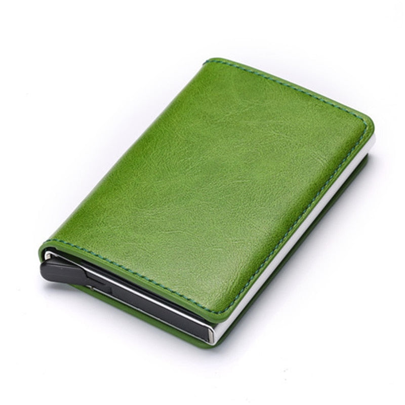 Customized 2022 Credit Card Holder Wallet Men Women RFID Aluminium Bank Cardholder Case Vintage Leather Wallet with Money Clips