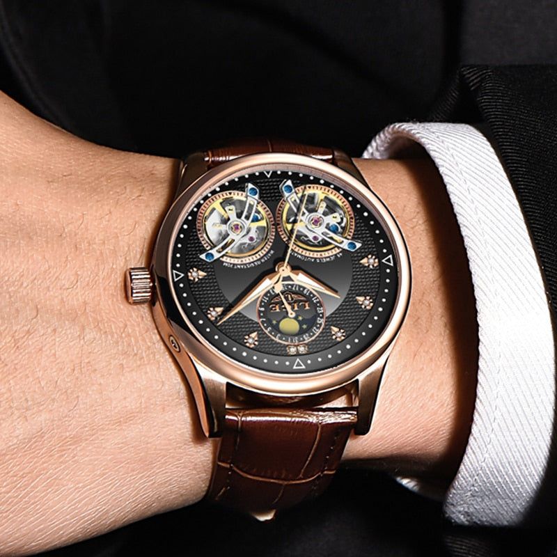 Reloj LIGE Men Watch Mechanical Tourbillon Luxury Fashion Brand Leather Male Sport Watches Men Automatic Watch Relogio Masculino