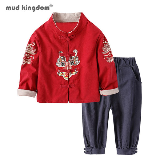 Mudkingdom Boys Girls Outifts Chinese New Year Clothes Kids Costume Tang Jacket Coats and Pants Suit Children Clothing Sets