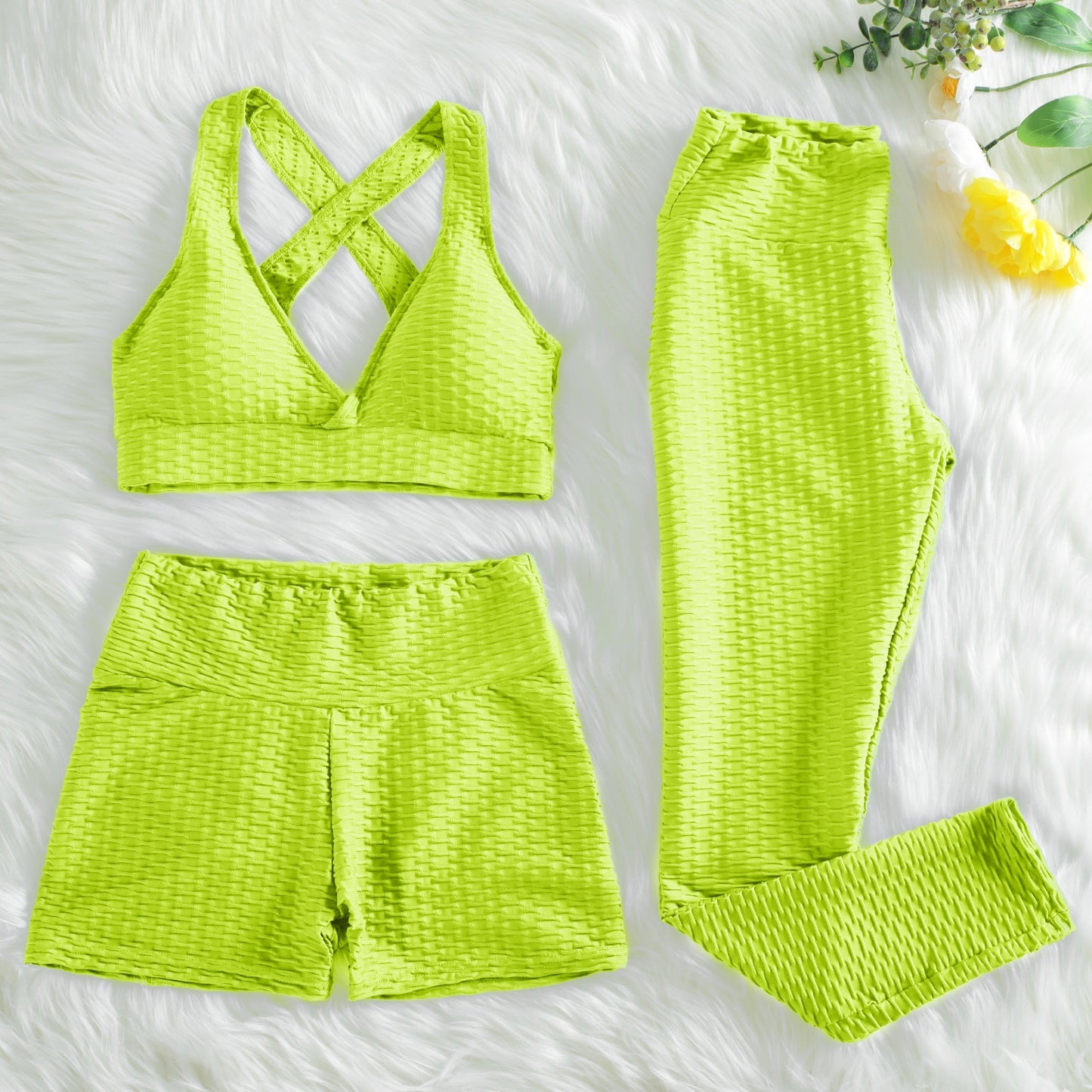 NORMOV Anti Cellulite 2/3PCS Long Seamless Yoga Set Gym Set Women Fitness High Waist Leggings Shorts Bra Skinny Sports Set Gym