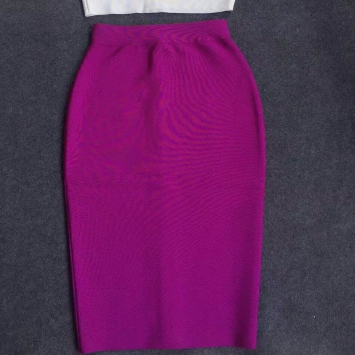 16 Colors High Quality Tight Pink Green Black Rayon Knee Length Bandage Skirt Night Club Party Skirt